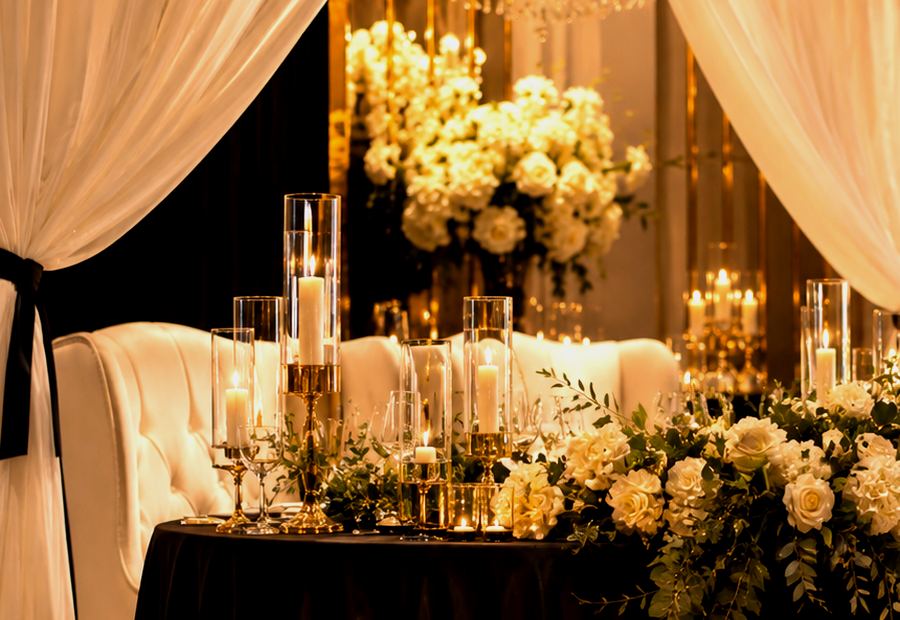 Greenery Décor Rentals for Black, Ivory and Gold Event Styling